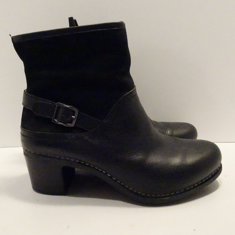 Dansko Boots Womens 38 Casual Side Zip Heeled Ankle Bootie Black Leather Buckle